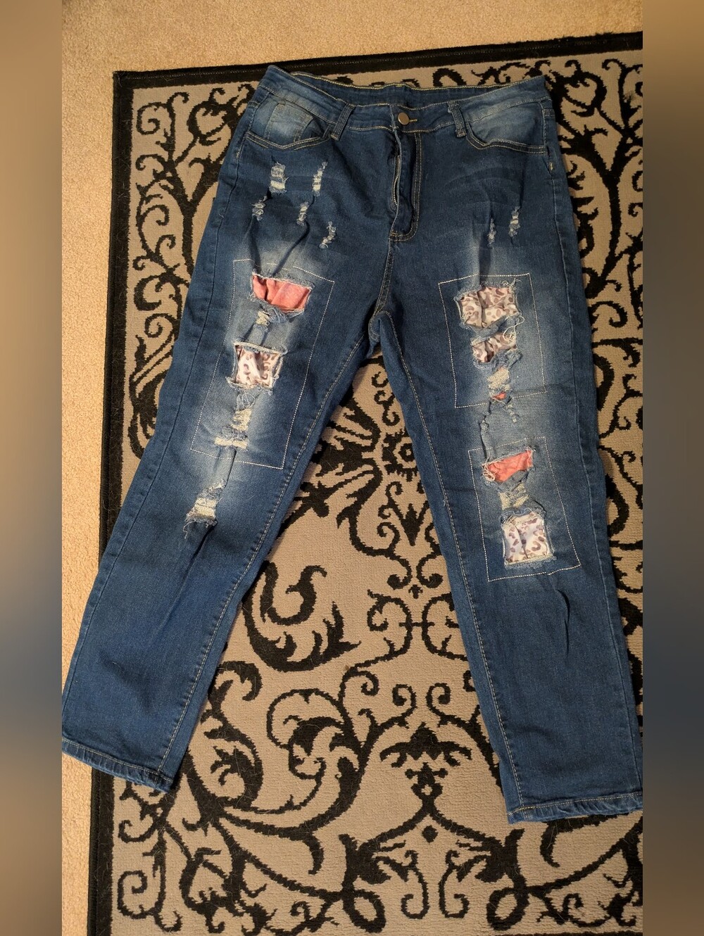 Blue Distressed Patchwork Women’s Jeans